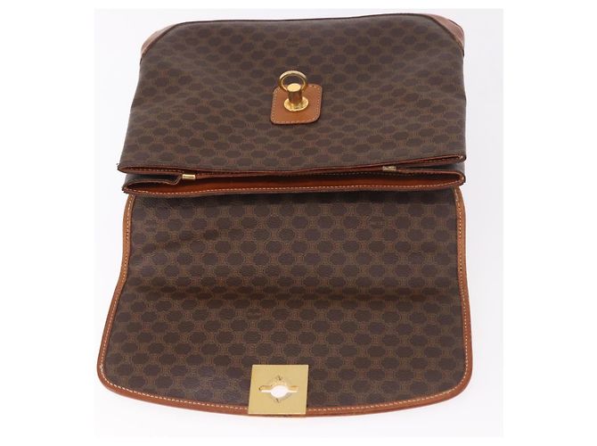 Céline Borsa CELINE Macadam Canvas PVC Pelle Marrone Oro Auth 186847 D'oro - vista 19