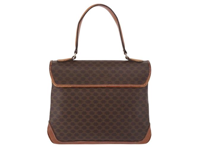 Céline Borsa CELINE Macadam Canvas PVC Pelle Marrone Oro Auth 186847 D'oro - vista 2