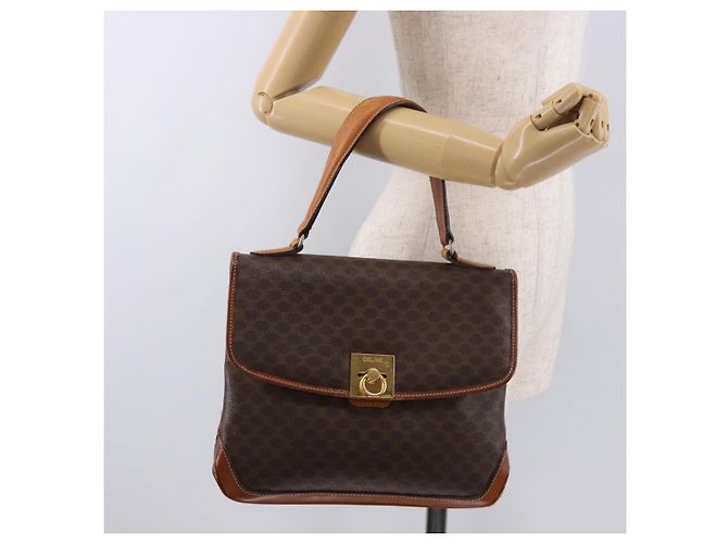 Céline Borsa CELINE Macadam Canvas PVC Pelle Marrone Oro Auth 186847 D'oro - vista 27