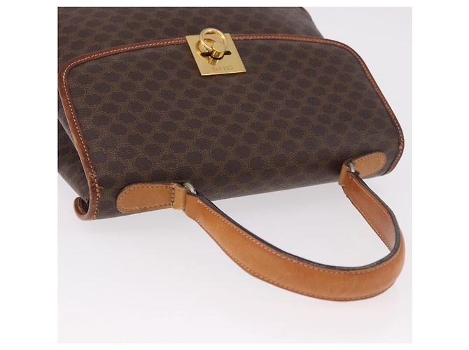 Céline Borsa CELINE Macadam Canvas PVC Pelle Marrone Oro Auth 186847 D'oro - vista 6