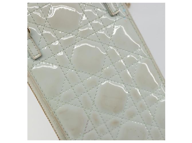 Borsa a tracolla e pochette per telefono Christian Dior Cannage in vernice azzurro chiaro e oro Auth 185556 D'oro Blu chiaro - vista 16
