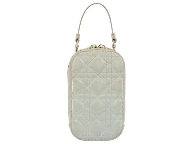 Borsa a tracolla e pochette per telefono Christian Dior Cannage in vernice azzurro chiaro e oro Auth 185556 D'oro Blu chiaro - vista 2