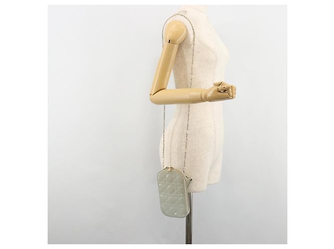 Borsa a tracolla e pochette per telefono Christian Dior Cannage in vernice azzurro chiaro e oro Auth 185556 D'oro Blu chiaro - vista 25