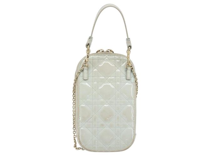 Borsa a tracolla e pochette per telefono Christian Dior Cannage in vernice azzurro chiaro e oro Auth 185556 D'oro Blu chiaro - vista 3