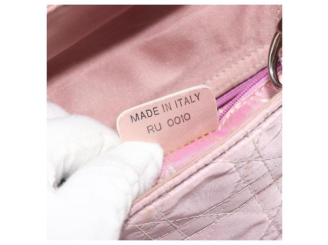 Bolsa Christian Dior Lady Dior Cannage em nylon com alça de plástico 2way Auth am11890A Prata Rosa - vista 11