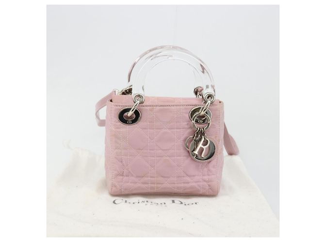Bolsa Christian Dior Lady Dior Cannage em nylon com alça de plástico 2way Auth am11890A Prata Rosa - vista 12