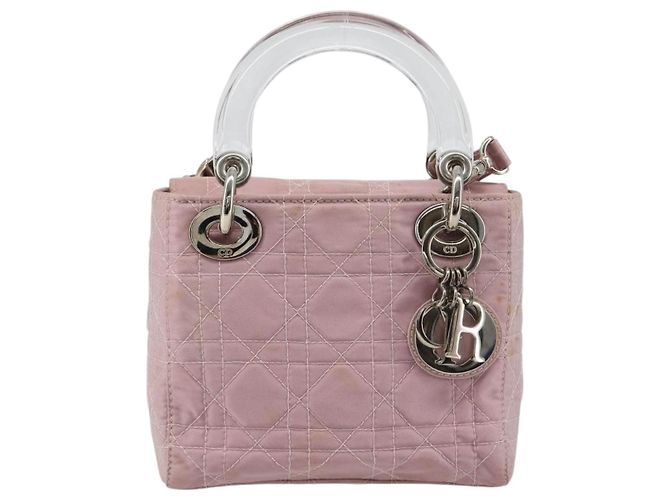 Bolsa Christian Dior Lady Dior Cannage em nylon com alça de plástico 2way Auth am11890A Prata Rosa - vista 13