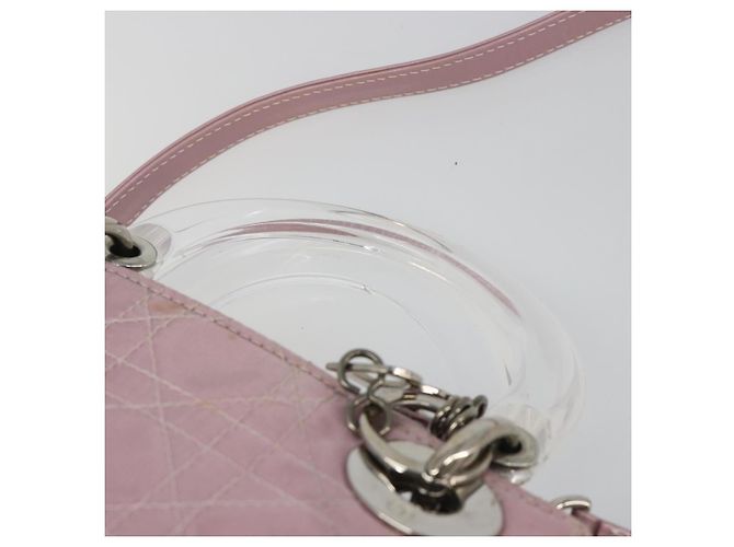 Bolsa Christian Dior Lady Dior Cannage em nylon com alça de plástico 2way Auth am11890A Prata Rosa - vista 14