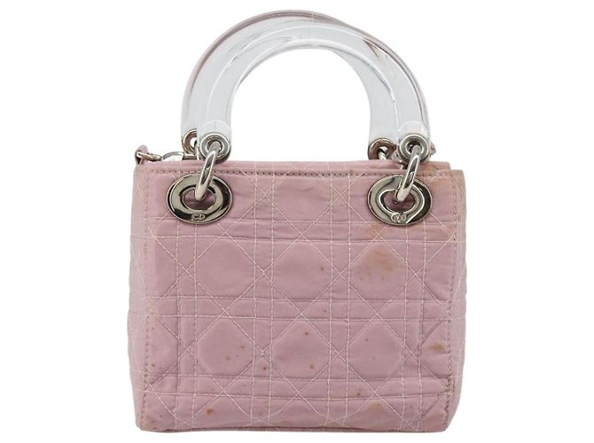 Bolsa Christian Dior Lady Dior Cannage em nylon com alça de plástico 2way Auth am11890A Prata Rosa - vista 2