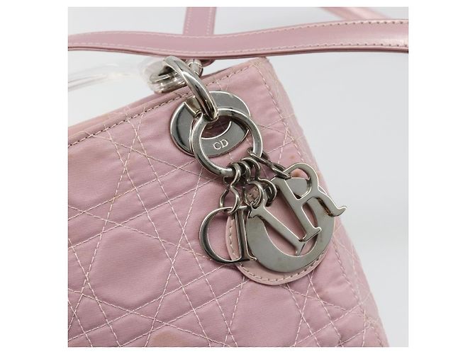 Bolsa Christian Dior Lady Dior Cannage em nylon com alça de plástico 2way Auth am11890A Prata Rosa - vista 22