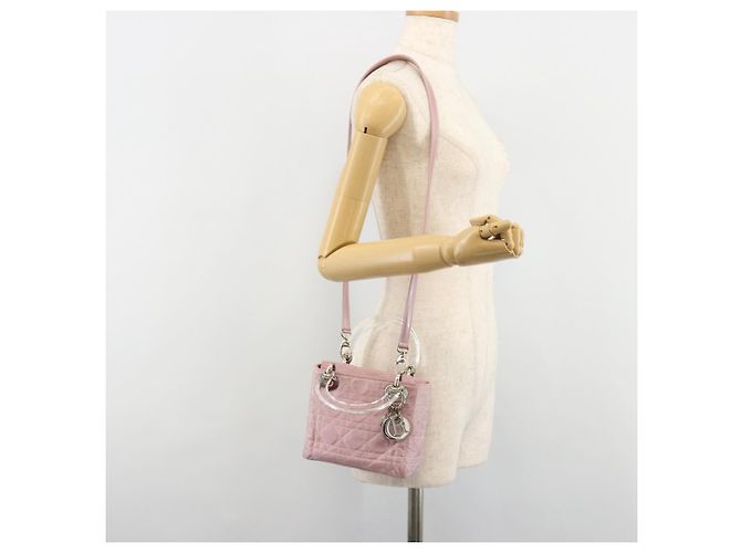 Bolsa Christian Dior Lady Dior Cannage em nylon com alça de plástico 2way Auth am11890A Prata Rosa - vista 28