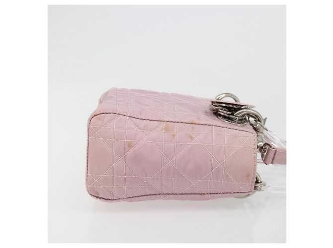 Bolsa Christian Dior Lady Dior Cannage em nylon com alça de plástico 2way Auth am11890A Prata Rosa - vista 3