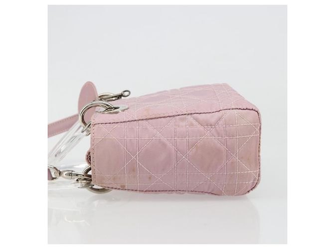 Bolsa Christian Dior Lady Dior Cannage em nylon com alça de plástico 2way Auth am11890A Prata Rosa - vista 4