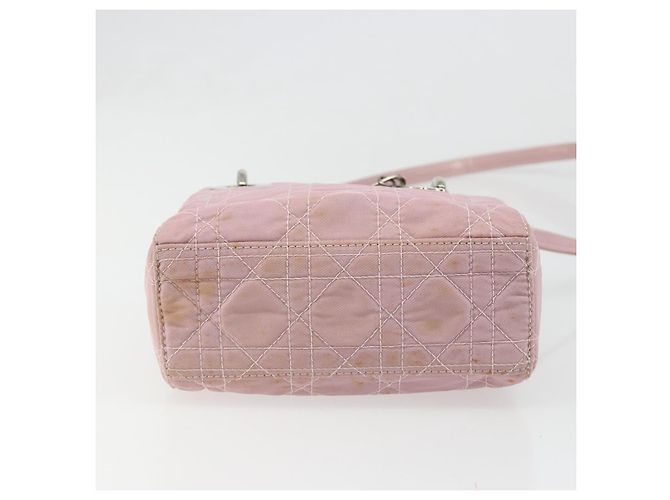 Bolsa Christian Dior Lady Dior Cannage em nylon com alça de plástico 2way Auth am11890A Prata Rosa - vista 5