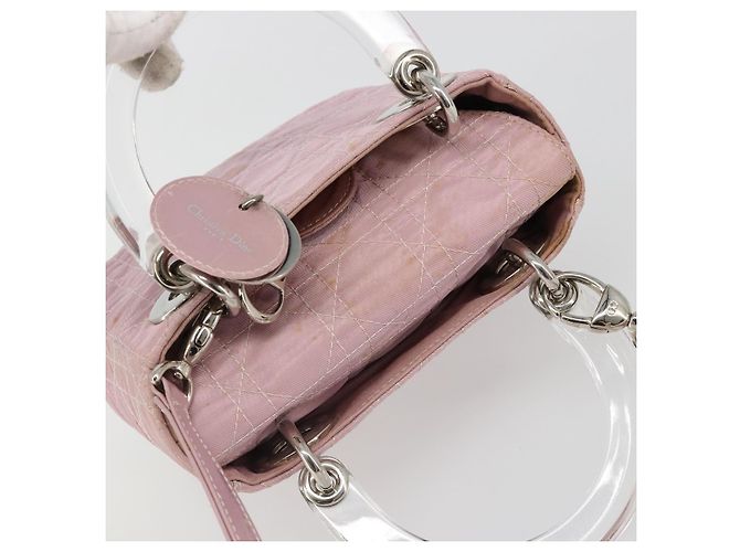 Bolsa Christian Dior Lady Dior Cannage em nylon com alça de plástico 2way Auth am11890A Prata Rosa - vista 6