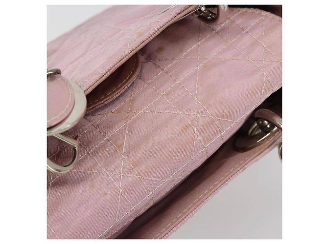 Bolsa Christian Dior Lady Dior Cannage em nylon com alça de plástico 2way Auth am11890A Prata Rosa - vista 7