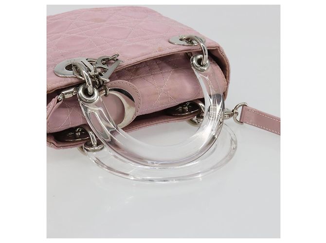Bolsa Christian Dior Lady Dior Cannage em nylon com alça de plástico 2way Auth am11890A Prata Rosa - vista 8