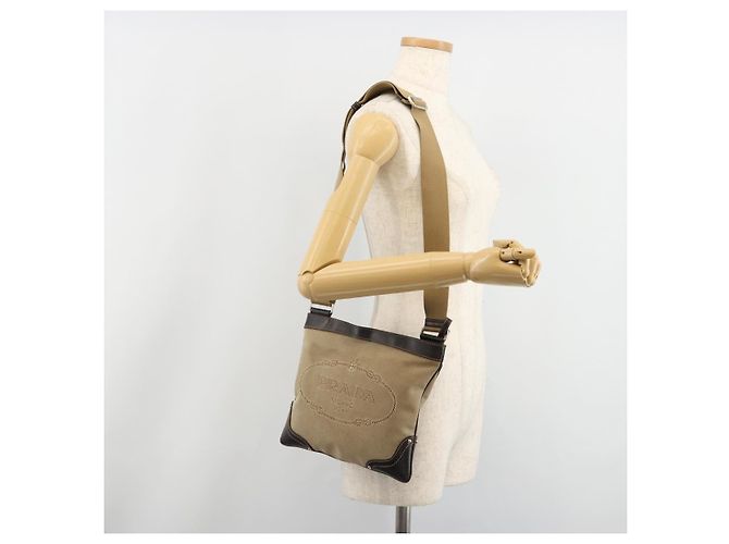Borsa a tracolla PRADA Tela Beige Argento Auth ka4823 - vista 25