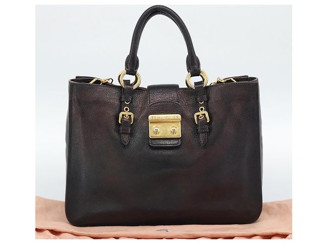 Borsa Miu Miu Madras in Pelle 2way Nera Oro Auth 187556A Nero D'oro - vista 12