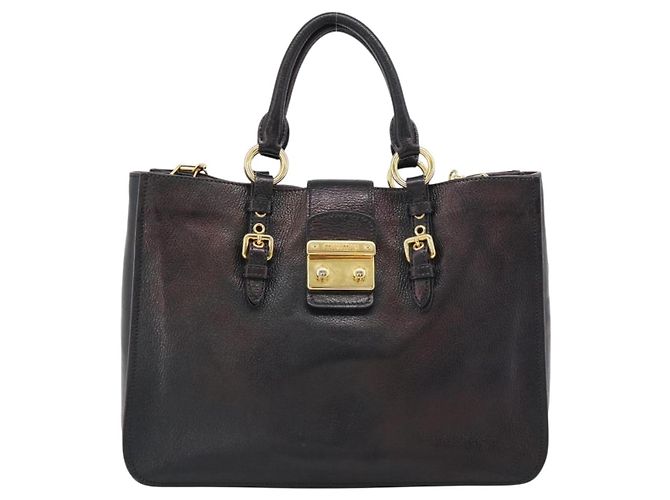 Borsa Miu Miu Madras in Pelle 2way Nera Oro Auth 187556A Nero D'oro - vista 13