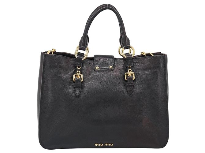 Borsa Miu Miu Madras in Pelle 2way Nera Oro Auth 187556A Nero D'oro - vista 2