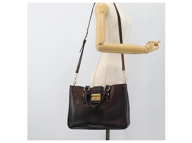 Borsa Miu Miu Madras in Pelle 2way Nera Oro Auth 187556A Nero D'oro - vista 27