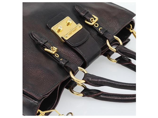 Borsa Miu Miu Madras in Pelle 2way Nera Oro Auth 187556A Nero D'oro - vista 6