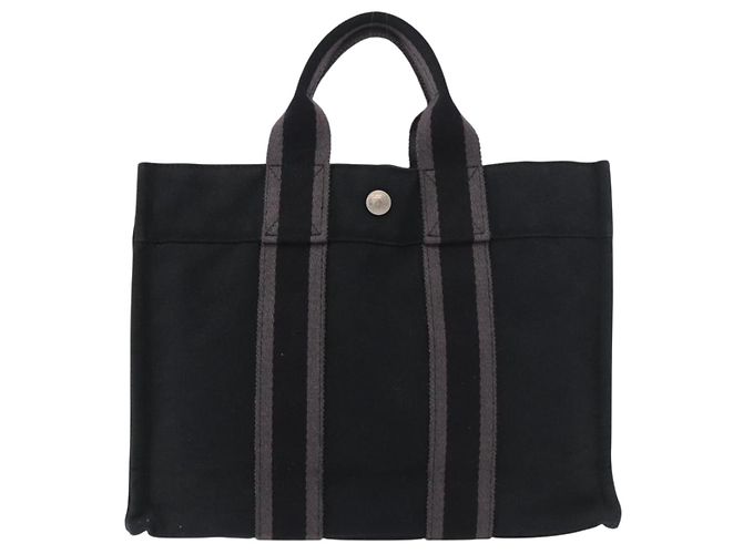 Hermès Borsa HERMES Fourre Tout PM in cotone Nero Argento Auth 187747A - vista 2
