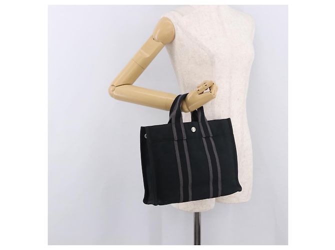 Hermès Borsa HERMES Fourre Tout PM in cotone Nero Argento Auth 187747A - vista 21