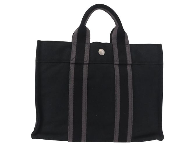 Hermès Borsa HERMES Fourre Tout PM in cotone Nero Argento Auth 187747A - vista 3
