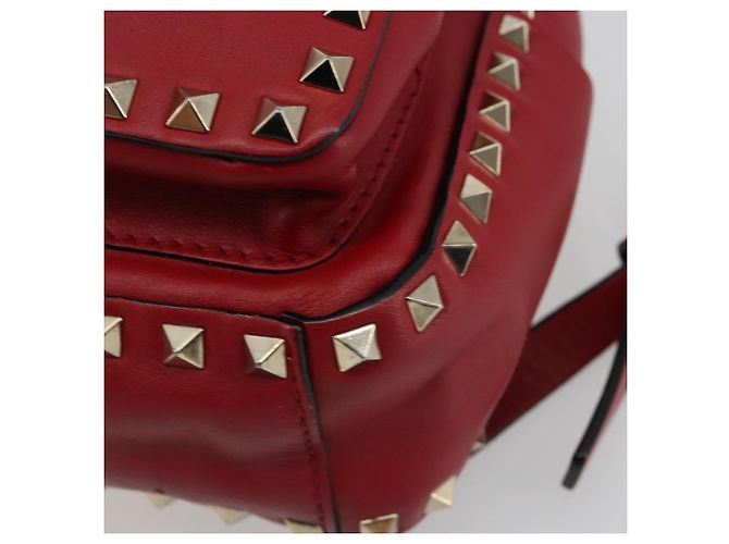 VALENTINO Studs Backpack Leather Red Gold Auth BA13290 Golden - view 10