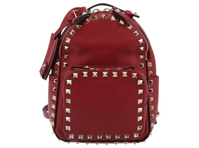 VALENTINO Studs Backpack Leather Red Gold Auth BA13290 Golden - view 13