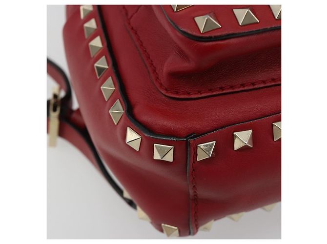 VALENTINO Studs Backpack Leather Red Gold Auth BA13290 Golden - view 15