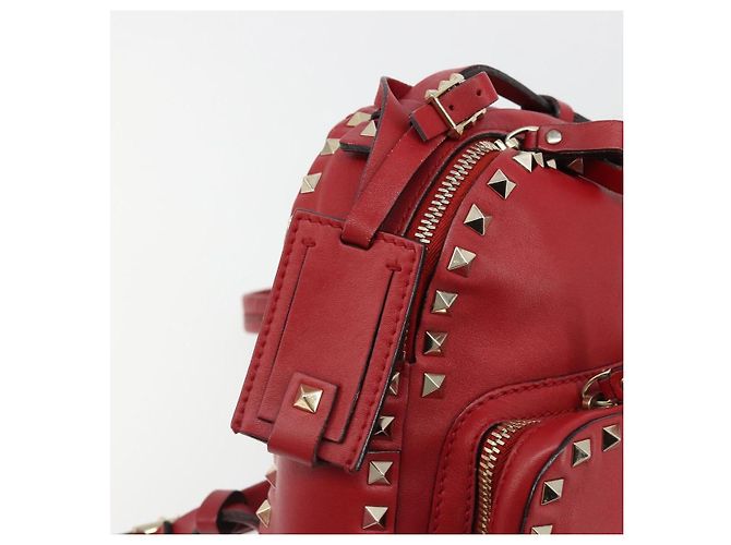 VALENTINO Studs Backpack Leather Red Gold Auth BA13290 Golden - view 19