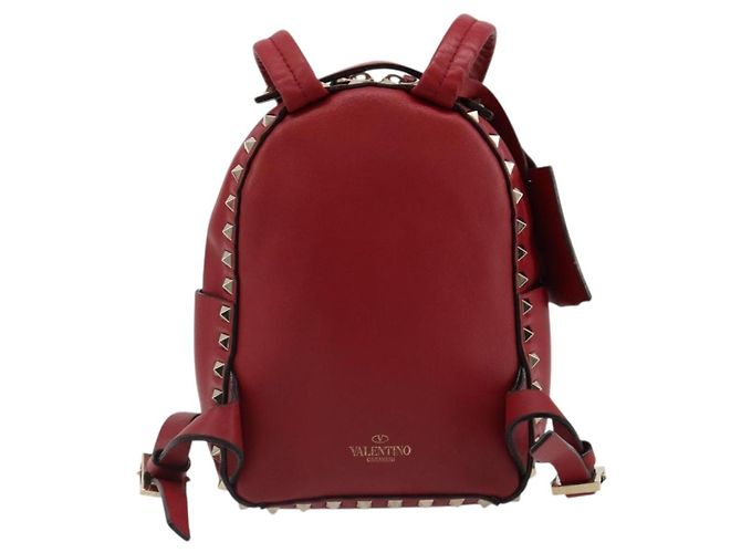 VALENTINO Studs Backpack Leather Red Gold Auth BA13290 Golden - view 2