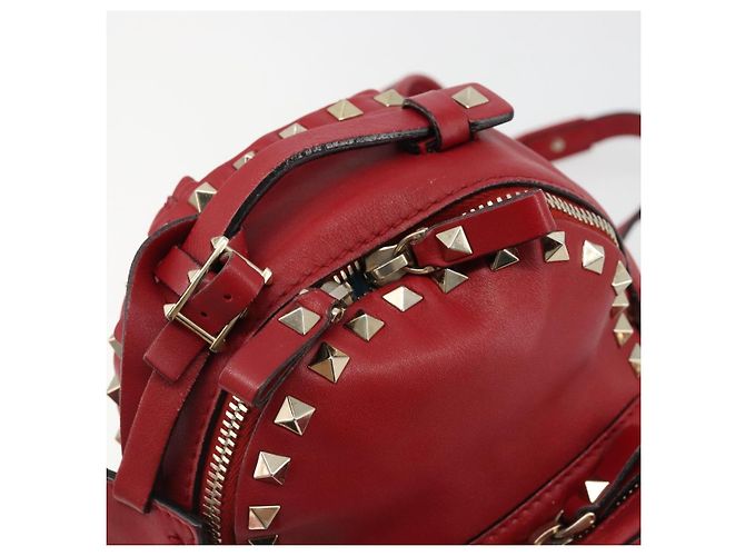 VALENTINO Studs Backpack Leather Red Gold Auth BA13290 Golden - view 20