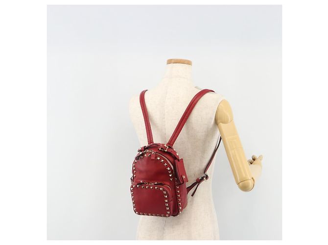 VALENTINO Studs Backpack Leather Red Gold Auth BA13290 Golden - view 25