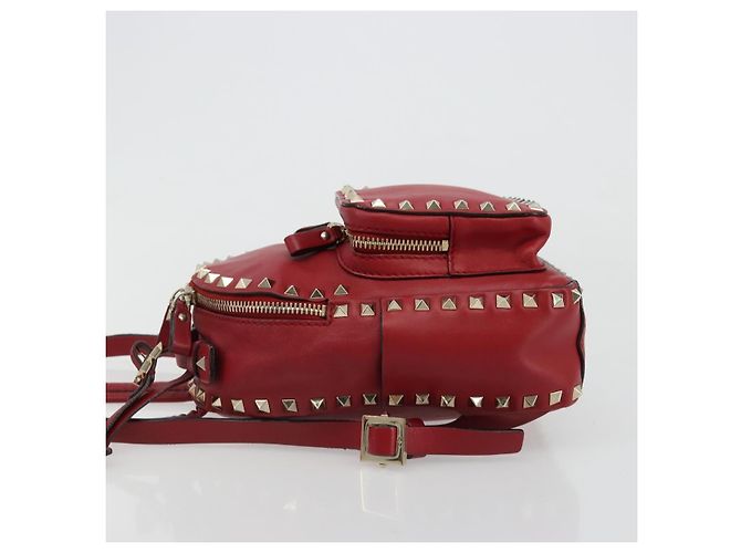VALENTINO Studs Backpack Leather Red Gold Auth BA13290 Golden - view 4