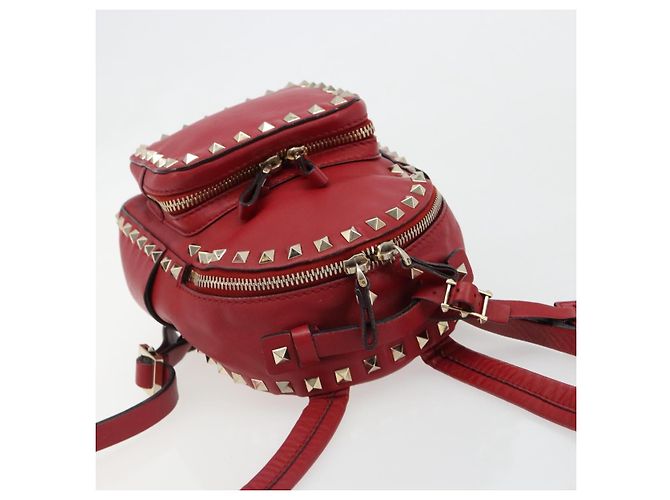 VALENTINO Studs Backpack Leather Red Gold Auth BA13290 Golden - view 6