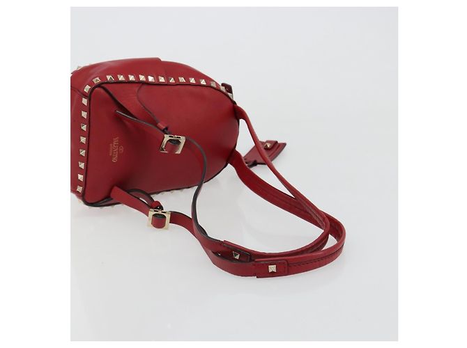 VALENTINO Studs Backpack Leather Red Gold Auth BA13290 Golden - view 9
