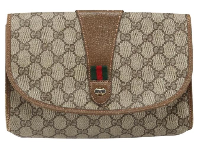 GUCCI GG Supreme Web Sherry Line Clutch Bag PVC Beige 89 01 030 Auth 187358 - view 13