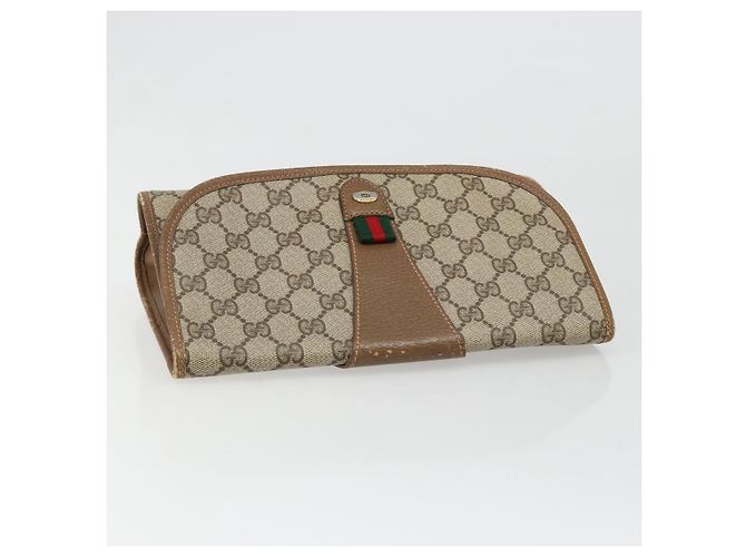 GUCCI GG Supreme Web Sherry Line Clutch Bag PVC Beige 89 01 030 Auth 187358 - view 5