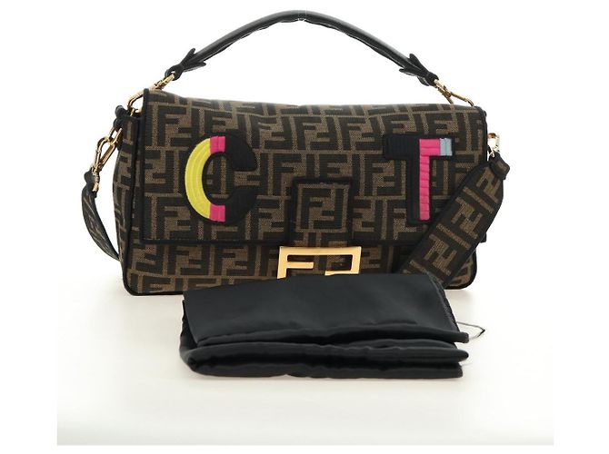 FENDI Zucca Canvas Mamma Baguette Shoulder Bag 2way Black Brown Auth 185598SM Marrone Nero - vista 12