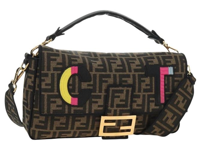 FENDI Zucca Canvas Mamma Baguette Shoulder Bag 2way Black Brown Auth 185598SM Marrone Nero - vista 13