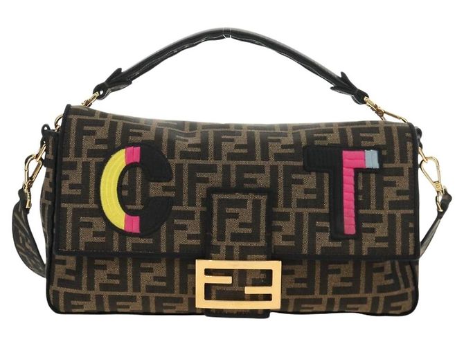 FENDI Zucca Canvas Mamma Baguette Shoulder Bag 2way Black Brown Auth 185598SM Marrone Nero - vista 14
