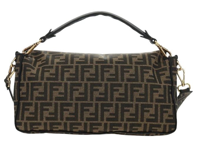 FENDI Zucca Canvas Mamma Baguette Shoulder Bag 2way Black Brown Auth 185598SM Marrone Nero - vista 2