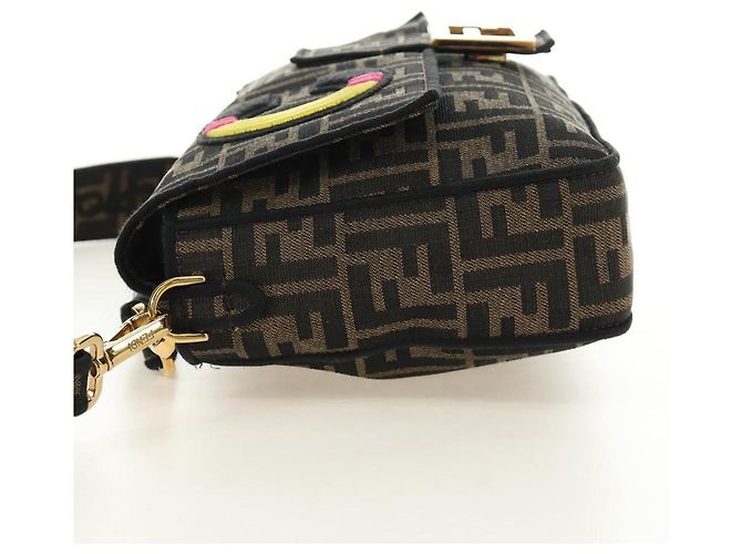 FENDI Zucca Canvas Mamma Baguette Shoulder Bag 2way Black Brown Auth 185598SM Marrone Nero - vista 3