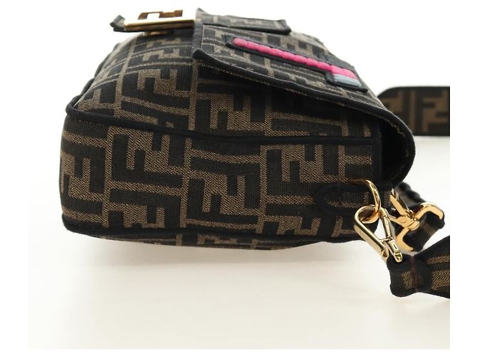 FENDI Zucca Canvas Mamma Baguette Shoulder Bag 2way Black Brown Auth 185598SM Marrone Nero - vista 4