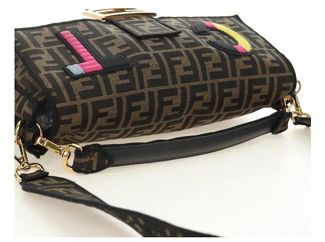 FENDI Zucca Canvas Mamma Baguette Shoulder Bag 2way Black Brown Auth 185598SM Marrone Nero - vista 6