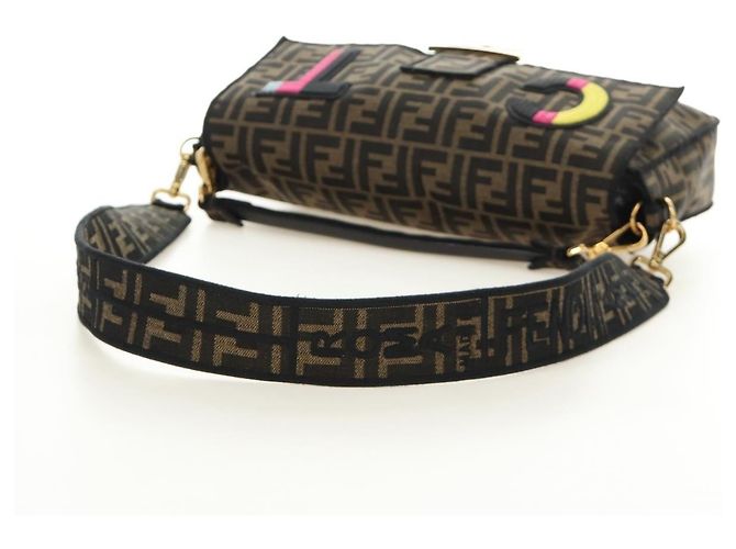 FENDI Zucca Canvas Mamma Baguette Shoulder Bag 2way Black Brown Auth 185598SM Marrone Nero - vista 8